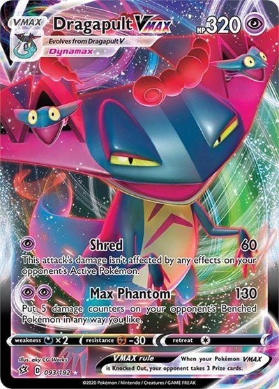 Pokémon card: Dragapult VMAX 093/192 from Rebel Clash (Ultra Rare), Psychic type, front of card