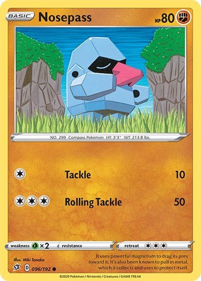 Pokémon card: Nosepass 096/192 from Rebel Clash (Common), Fighting type, front of card