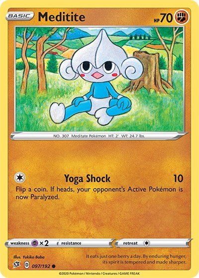 Pokémon card: Meditite 097/192 from Rebel Clash (Common), Fighting type, front of card
