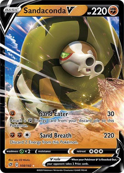 Pokémon card: Sandaconda V 108/192 from Rebel Clash (Ultra Rare), Fighting type, front of card