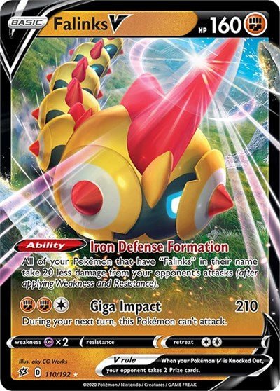 Pokémon card: Falinks V 110/192 from Rebel Clash (Ultra Rare), Fighting type, front of card