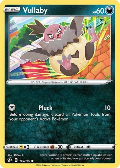 Pokémon card: Vullaby 119/192 from Rebel Clash (Common), Darkness type, front of card