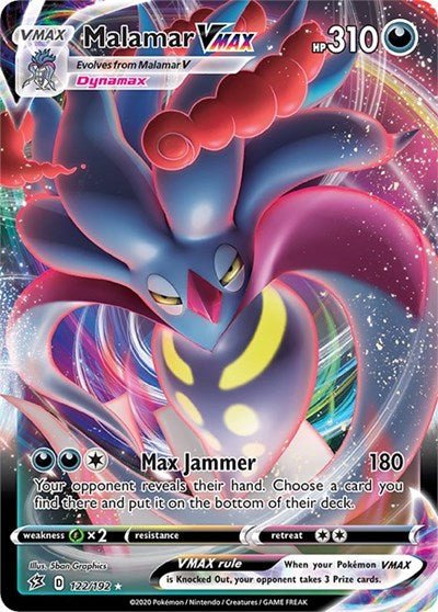 Pokémon card: Malamar VMAX 122/192 from Rebel Clash (Ultra Rare), Darkness type, front of card