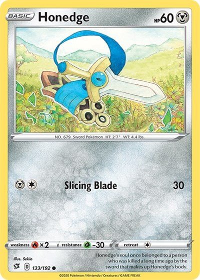 Pokémon card: Honedge 133/192 from Rebel Clash (Common), Metal type, front of card