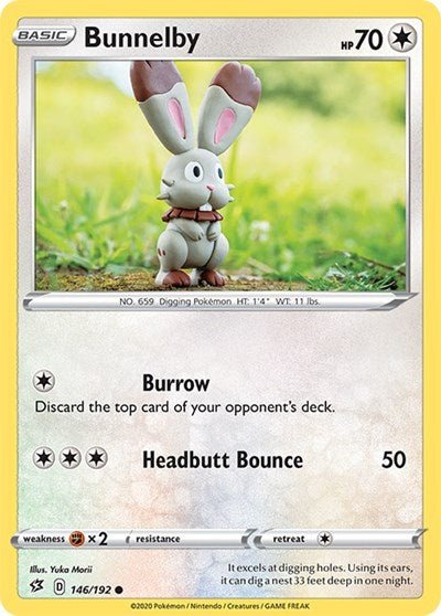 Pokémon card: Bunnelby 146/192 from Rebel Clash (Common), Colorless type, front of card