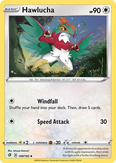 Pokémon card: Hawlucha 148/192 from Rebel Clash (Uncommon), Colorless type, front of card