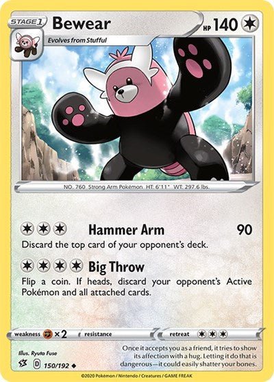 Pokémon card: Bewear 150/192 from Rebel Clash (Uncommon), Colorless type, front of card