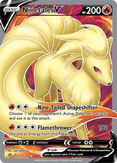Pokémon card: Ninetales V (Full Art) 177/192 from Rebel Clash (Ultra Rare), Fire type, front of card