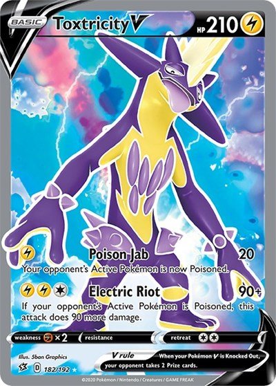 Pokémon card: Toxtricity V (Full Art) 182/192 from Rebel Clash (Ultra Rare), Lightning type, front of card