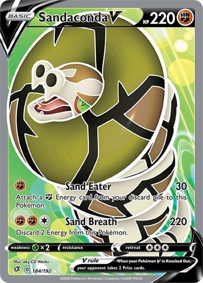 Pokémon card: Sandaconda V (Full Art) 184/192 from Rebel Clash (Ultra Rare), Fighting type, front of card