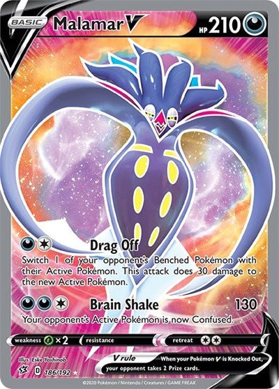 Pokémon card: Malamar V (Full Art) 186/192 from Rebel Clash (Ultra Rare), Darkness type, front of card
