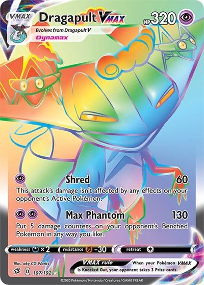 Pokémon card: Dragapult VMAX 197/192 from Rebel Clash (Secret Rare), Psychic type, front of card