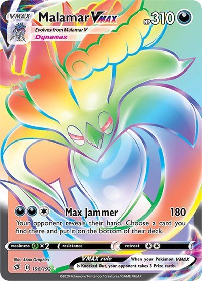 Pokémon card: Malamar VMAX 198/192 from Rebel Clash (Secret Rare), Darkness type, front of card