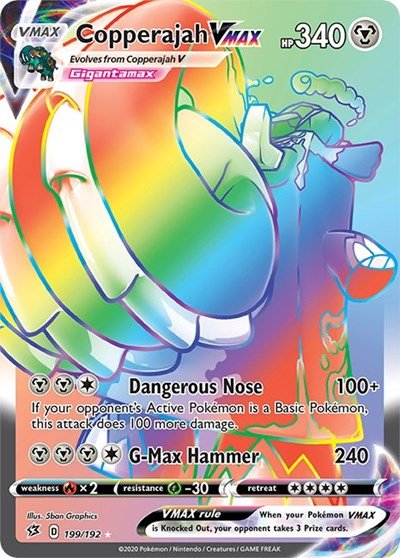Pokémon card: Copperajah VMAX 199/192 from Rebel Clash (Secret Rare), Metal type, front of card