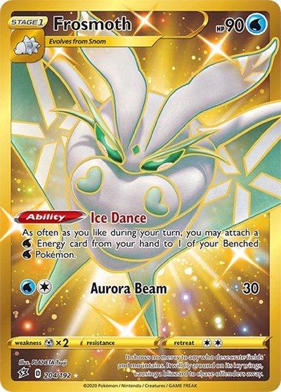 Pokémon card: Frosmoth 204/192 from Rebel Clash (Secret Rare), Water type, front of card