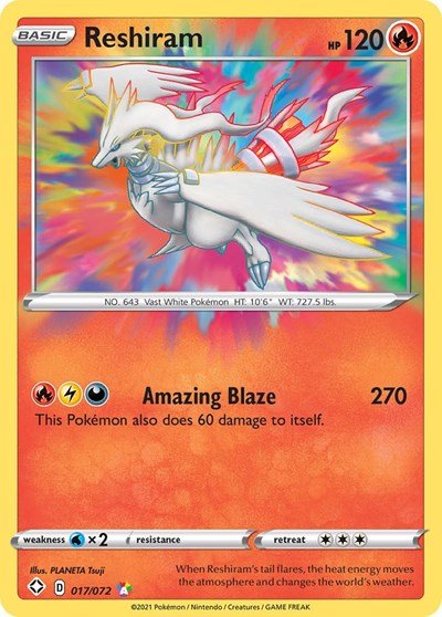 Pokémon card: Reshiram 017/072 from Shining Fates (Amazing Rare), Fire type, front of card