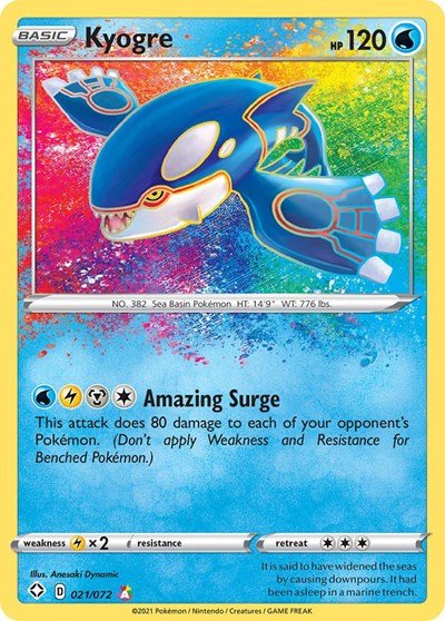 Pokémon card: Kyogre 021/072 from Shining Fates (Amazing Rare), Water type, front of card