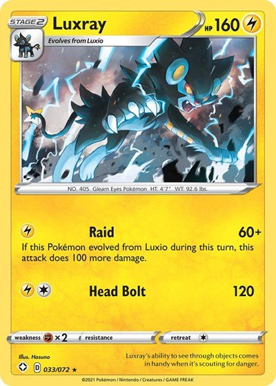 Pokémon card: Luxray 033/072 from Shining Fates (Holo Rare), Lightning type, front of card