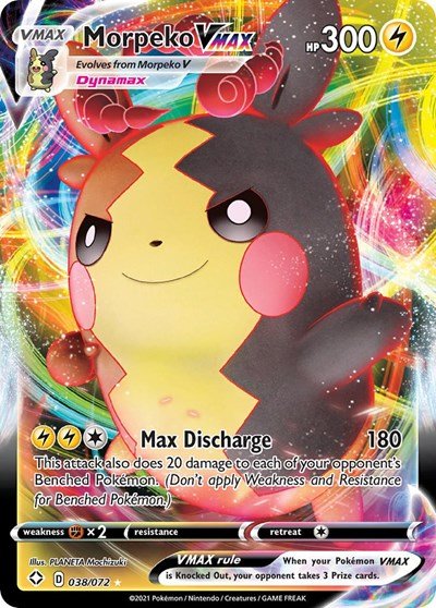 Pokémon card: Morpeko VMAX 038/072 from Shining Fates (Ultra Rare), Lightning type, front of card