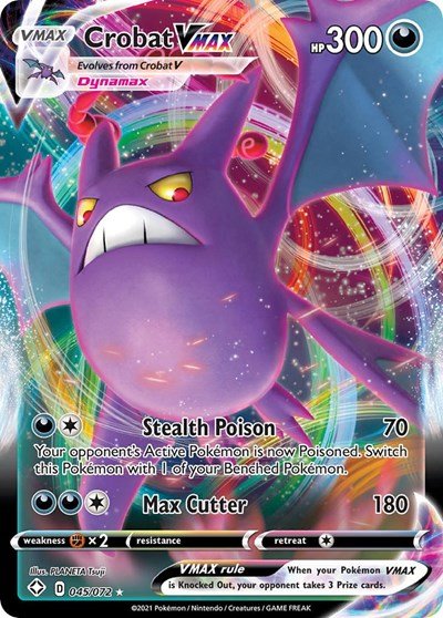 Pokémon card: Crobat VMAX 045/072 from Shining Fates (Ultra Rare), Darkness type, front of card