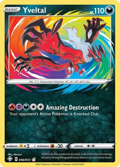 Pokémon card: Yveltal 046/072 from Shining Fates (Amazing Rare), Darkness type, front of card