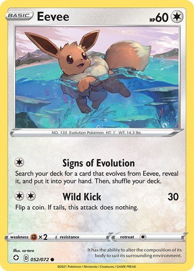Pokémon card: Eevee 052/072 from Shining Fates (Common), Colorless type, front of card