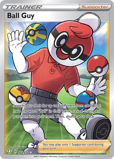 Pokémon card: Ball Guy (Full Art) 065/072 from Shining Fates (Ultra Rare), front of card