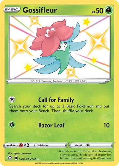 Pokémon card: Gossifleur SV010/SV122 from Shining Fates (Shiny Holo Rare), Grass type, front of card