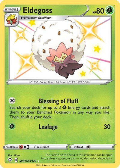 Pokémon card: Eldegoss SV011/SV122 from Shining Fates (Shiny Holo Rare), Grass type, front of card