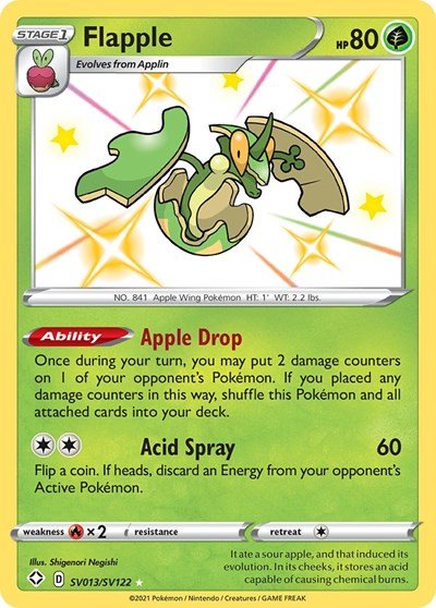 Pokémon card: Flapple SV013/SV122 from Shining Fates (Shiny Holo Rare), Grass type, front of card