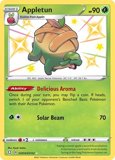 Pokémon card: Appletun SV014/SV122 from Shining Fates (Shiny Holo Rare), Grass type, front of card