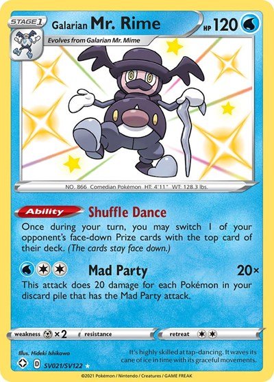 Pokémon card: Galarian Mr. Rime SV021/SV122 from Shining Fates (Shiny Holo Rare), Water type, front of card