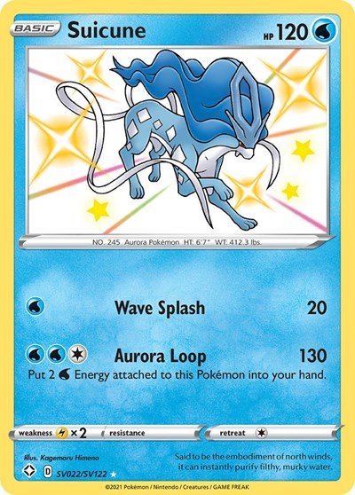 Pokémon card: Suicune SV022/SV122 from Shining Fates (Shiny Holo Rare), Water type, front of card