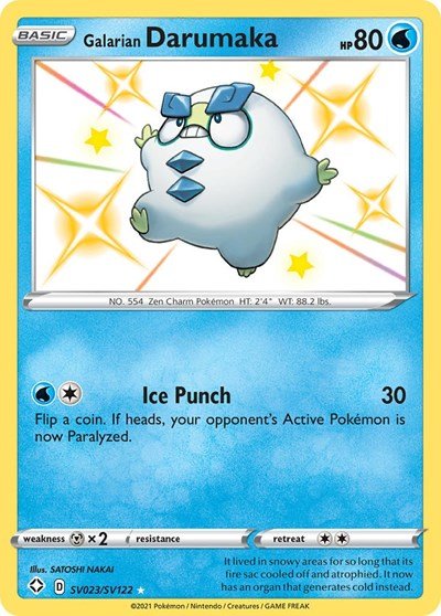Pokémon card: Galarian Darumaka SV023/SV122 from Shining Fates (Shiny Holo Rare), Water type, front of card