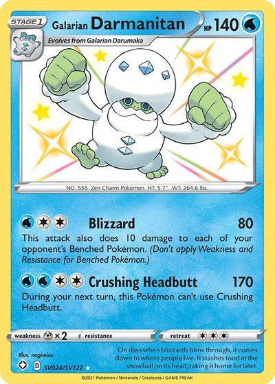 Pokémon card: Galarian Darmanitan SV024/SV122 from Shining Fates (Shiny Holo Rare), Water type, front of card