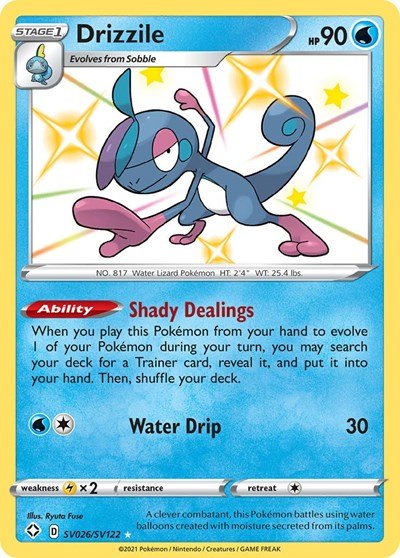 Pokémon card: Drizzile SV026/SV122 from Shining Fates (Shiny Holo Rare), Water type, front of card
