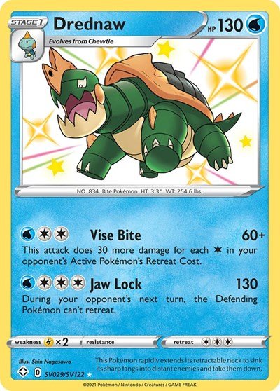 Pokémon card: Drednaw SV029/SV122 from Shining Fates (Shiny Holo Rare), Water type, front of card