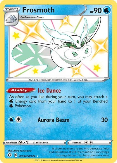 Pokémon card: Frosmoth SV034/SV122 from Shining Fates (Shiny Holo Rare), Water type, front of card