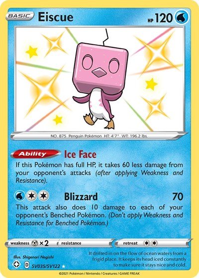 Pokémon card: Eiscue SV035/SV122 from Shining Fates (Shiny Holo Rare), Water type, front of card