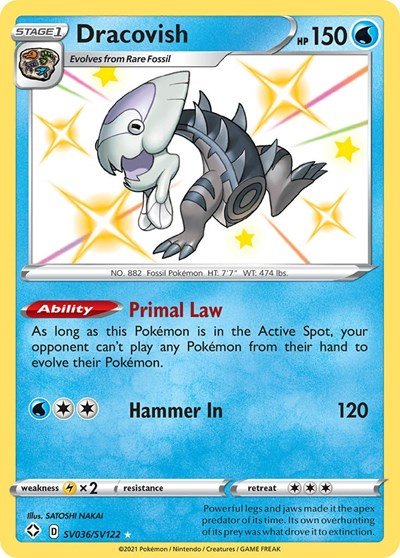 Pokémon card: Dracovish SV036/SV122 from Shining Fates (Shiny Holo Rare), Water type, front of card