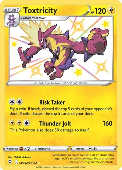 Pokémon card: Toxtricity SV042/SV122 from Shining Fates (Shiny Holo Rare), Lightning type, front of card