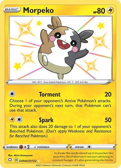 Pokémon card: Morpeko SV044/SV122 from Shining Fates (Shiny Holo Rare), Lightning type, front of card