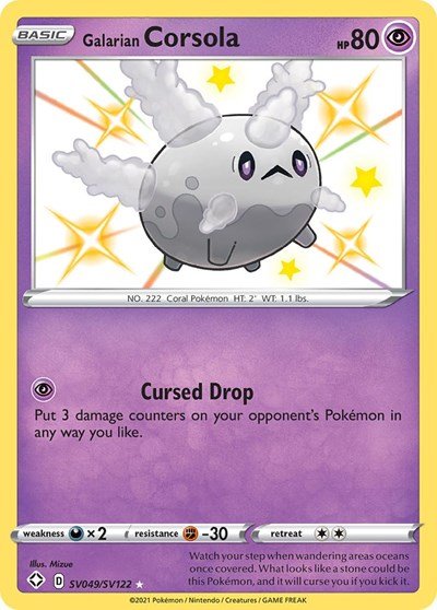 Pokémon card: Galarian Corsola SV049/SV122 from Shining Fates (Shiny Holo Rare), Psychic type, front of card