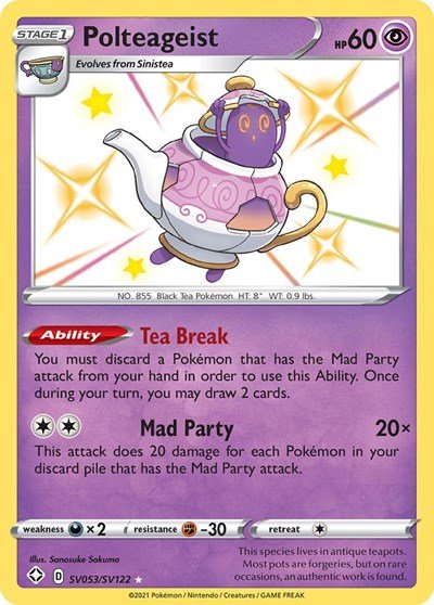 Pokémon card: Polteageist SV053/SV122 from Shining Fates (Shiny Holo Rare), Psychic type, front of card