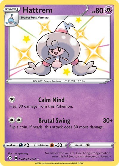 Pokémon card: Hattrem SV055/SV122 from Shining Fates (Shiny Holo Rare), Psychic type, front of card
