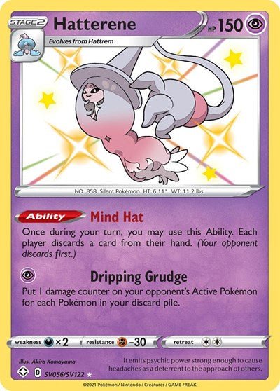 Pokémon card: Hatterene SV056/SV122 from Shining Fates (Shiny Holo Rare), Psychic type, front of card