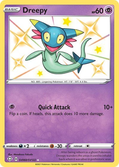 Pokémon card: Dreepy SV060/SV122 from Shining Fates (Shiny Holo Rare), Psychic type, front of card