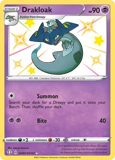 Pokémon card: Drakloak SV061/SV122 from Shining Fates (Shiny Holo Rare), Psychic type, front of card