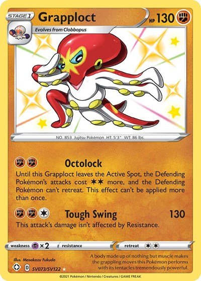 Pokémon card: Grapploct SV073/SV122 from Shining Fates (Shiny Holo Rare), Fighting type, front of card