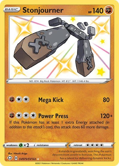 Pokémon card: Stonjourner SV075/SV122 from Shining Fates (Shiny Holo Rare), Fighting type, front of card